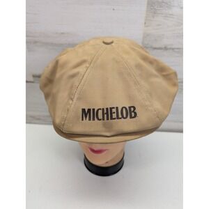 Michelob Hat Newsboy Cap Snap Back One Size Beige Logo Twill Cotton Mens